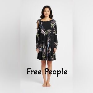 NWT- Free People Women’s Boho Black Floral Swing Dress Size Small